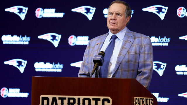FOXBOROUGH, MASSACHUSETTS - JANUARY 11: Head coach Bill Belichick of the New England Patriots speaks to the media during a press conference at Gillette Stadium on January 11, 2024 in Foxborough, Massachusetts. Belichick announced he is stepping down as head coach after 24 seasons with the team.
