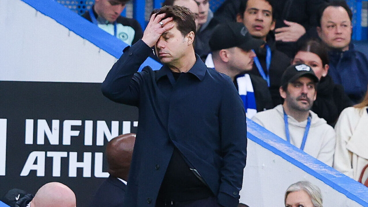 LONDON, ENGLAND - FEBRUARY 04: Mauricio Pochettino, manager of Chelsea, looks dejected during the Premier League match between Chelsea FC and Wolverhampton Wanderers at Stamford Bridge on February 04, 2024 in London, England.