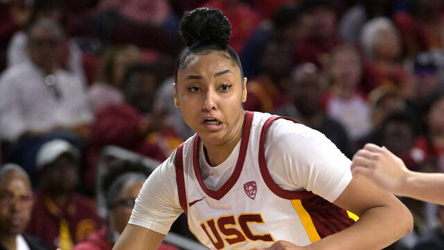 LOS ANGELES, CALIFORNIA - JANUARY 28: JuJu Watkins #12 of the USC Trojans handles the ball against the Washington Huskies at Galen Center on January 28, 2024 in Los Angeles, California.