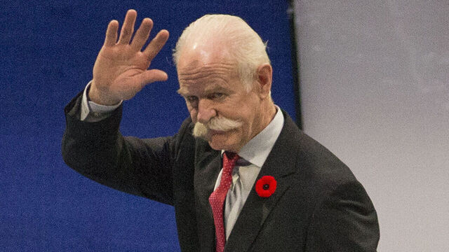 TORONTO, ON - NOVEMBER 9: Hockey Hall of Fame Chairman, Lanny McDonald, takes to the carpet to welcome this year's inductee's. Toronto Maple Leafs VS New Jersey Devils during 1st period action in NHL season play at Scotiabank Arena. The NHL is celebrating Hall of Fame weekend. Toronto Star/Rick Madonik (Rick Madonik/Toronto Star via Getty Images)