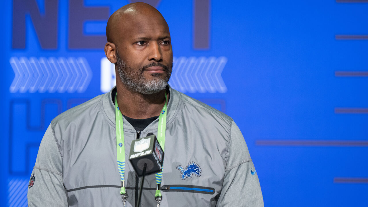 INDIANAPOLIS, IN - MARCH 01: Detroit Lions general manager Brad Holmes answers questions from the media during the NFL Scouting Combine on March 1, 2022, at the Indiana Convention Center in Indianapolis, IN.