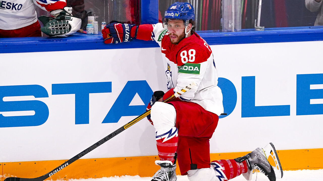 TAMPERE, FINLAND - MAY 28: David Pastrnak of Czech Republic in action during the 2022 IIHF Ice Hockey World Championship match between Canada and Czech Republic at Nokia Arena on May 28, 2022 in Tampere, Finland.