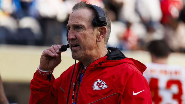 INGLEWOOD, CALIFORNIA - JANUARY 7: Kansas City Chiefs defensive coordinator Steve Spagnuolo on the sideline during a game against the Los Angeles Chargers at SoFi Stadium on January 7, 2024 in Inglewood, California.