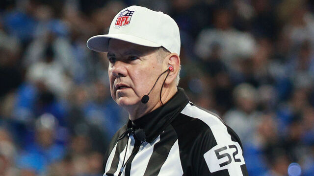 Referee Bill Vinovich (52) is seen during the second half of the NFC Divisional Round Playoffs between the Tampa Bay Buccaneers and the Detroit Lions in Detroit, Michigan USA, on Sunday, January 21, 2024.