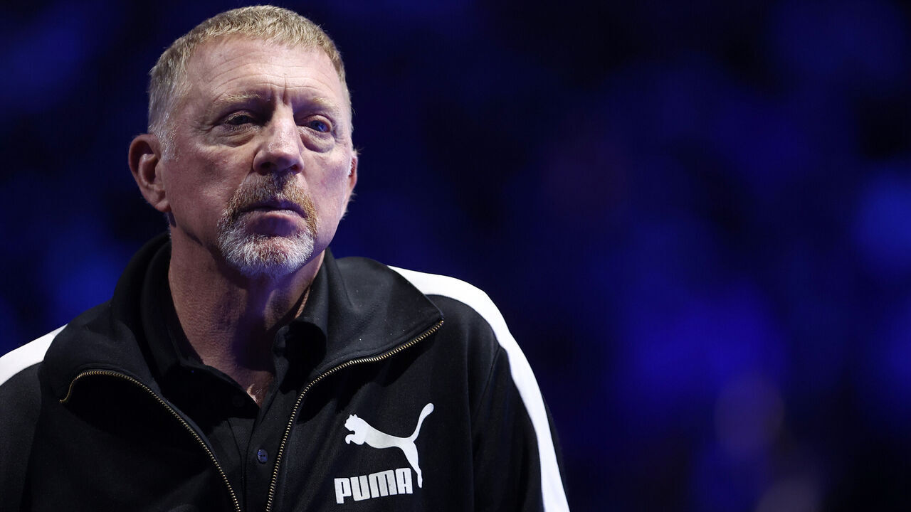 PALA ALPITOUR, TORINO, ITALY - 2023/11/16: Boris Becker, German former tennis player and coach of Denmark's Holger Rune looks on during the Round Robin singles match between Jannik Sinner of Italy and Holger Rune of Denmark on Day five of the Nitto ATP World Tour Finals. Jannik Sinner wins 6-2, 5-7, 6-4 over Holger Rune.