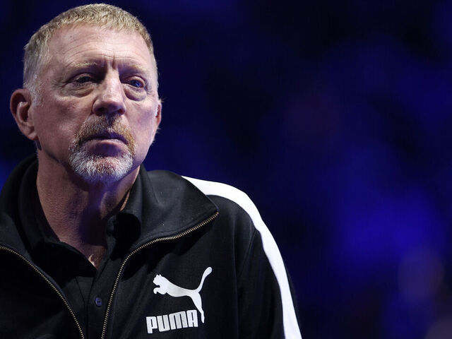 PALA ALPITOUR, TORINO, ITALY - 2023/11/16: Boris Becker, German former tennis player and coach of Denmark's Holger Rune looks on during the Round Robin singles match between Jannik Sinner of Italy and Holger Rune of Denmark on Day five of the Nitto ATP World Tour Finals. Jannik Sinner wins 6-2, 5-7, 6-4 over Holger Rune.