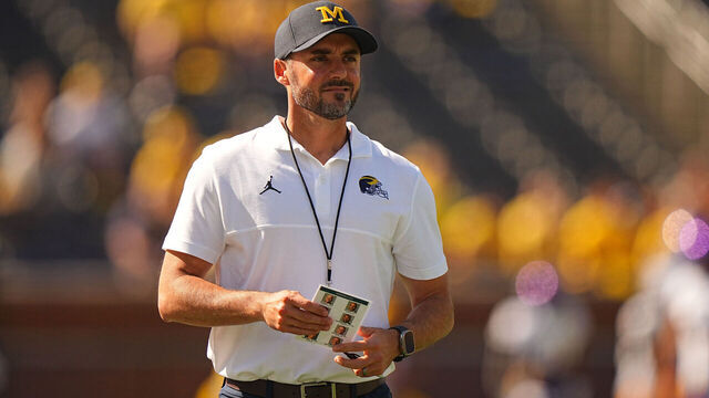 College Football: Michigan Acting Head Coach Jesse Minter in action, looks on vs East Carolina during game played at Michigan Stadium. Ann Arbor, MI 9/2/2023 CREDIT: Erick W. Rasco (Set Number: X164411 TK1)