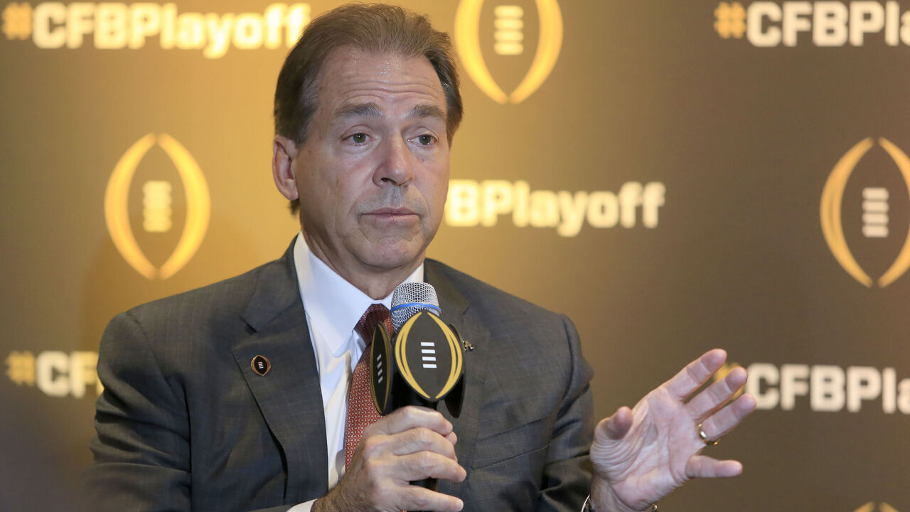 ATLANTA, GA - DECEMBER 06: University of Alabama Head Football Coach Nick Saban looks on during a press conference prior to the College Football awards at The Chick-fil-A College Football Hall of Fame on December 6, 2018 in Atlanta, GA.