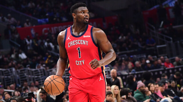 LOS ANGELES, CA - FEBRUARY 7: Zion Williamson #1 of the New Orleans Pelicans dribbles the ball during the game against the LA Clippers on February 7, 2024 at Crypto.Com Arena in Los Angeles, California. NOTE TO USER: User expressly acknowledges and agrees that, by downloading and/or using this Photograph, user is consenting to the terms and conditions of the Getty Images License Agreement. Mandatory Copyright Notice: Copyright 2024 NBAE