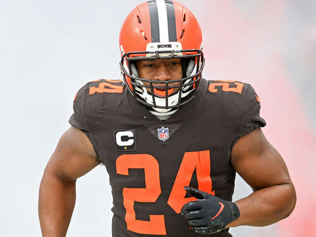 CLEVELAND, OHIO - DECEMBER 24: Nick Chubb #24 of the Cleveland Browns runs onto the field prior to a game against the New Orleans Saints at FirstEnergy Stadium on December 24, 2022 in Cleveland, Ohio.