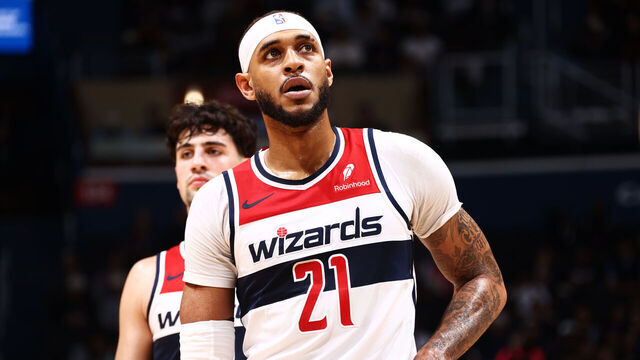 WASHINGTON, DC - January 24: Daniel Gafford #21 of the Washington Wizards looks on during the game against the Minnesota Timberwolves on January 24, 2024 at Capital One Arena in Washington, DC. Mandatory Copyright Notice: Copyright 2024 NBAE
