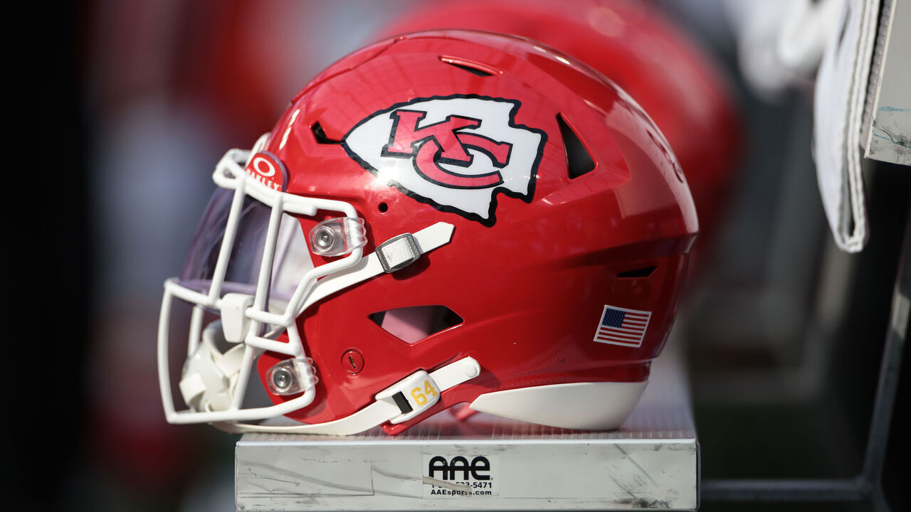 INGLEWOOD, CA - JANUARY 07: Kansas City Chiefs helmet during the NFL game between the Kansas City Chiefs and the Los Angeles Chargers on January 07, 2024, at SoFi Stadium in Inglewood, CA.