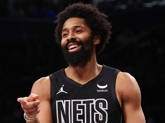 NEW YORK, NEW YORK - JANUARY 05: Spencer Dinwiddie #26 of the Brooklyn Nets celebrates against the Oklahoma City Thunder during their game at Barclays Center on January 05, 2024 in New York City. User expressly acknowledges and agrees that, by downloading and or using this photograph, User is consenting to the terms and conditions of the Getty Images License Agreement.