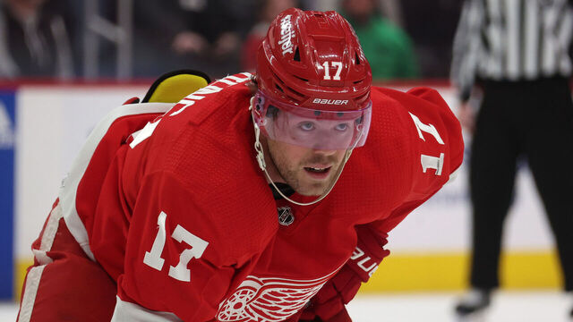 DETROIT, MICHIGAN - DECEMBER 29: Daniel Sprong #17 of the Detroit Red Wings plays against Nashville Predators at Little Caesars Arena on December 29, 2023 in Detroit, Michigan.