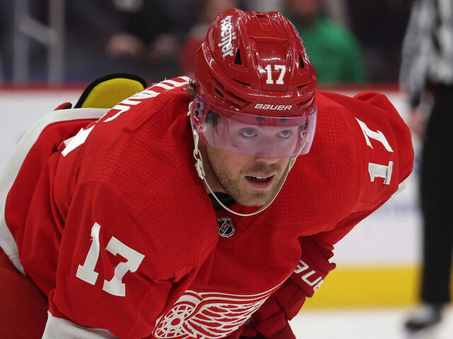 DETROIT, MICHIGAN - DECEMBER 29: Daniel Sprong #17 of the Detroit Red Wings plays against Nashville Predators at Little Caesars Arena on December 29, 2023 in Detroit, Michigan.