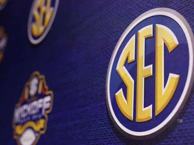 NASHVILLE, TENNESSEE - JULY 17: A detail shot of the SEC Logo during Day 1 of 2023 SEC Media Days at Grand Hyatt Nashville on July 17, 2023 in Nashville, Tennessee.