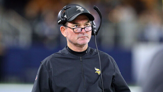ARLINGTON, TEXAS - NOVEMBER 10: Head coach Mike Zimmer of the Minnesota Vikings stands on the sidelines during the game against the Dallas Cowboys at AT&T Stadium on November 10, 2019 in Arlington, Texas.