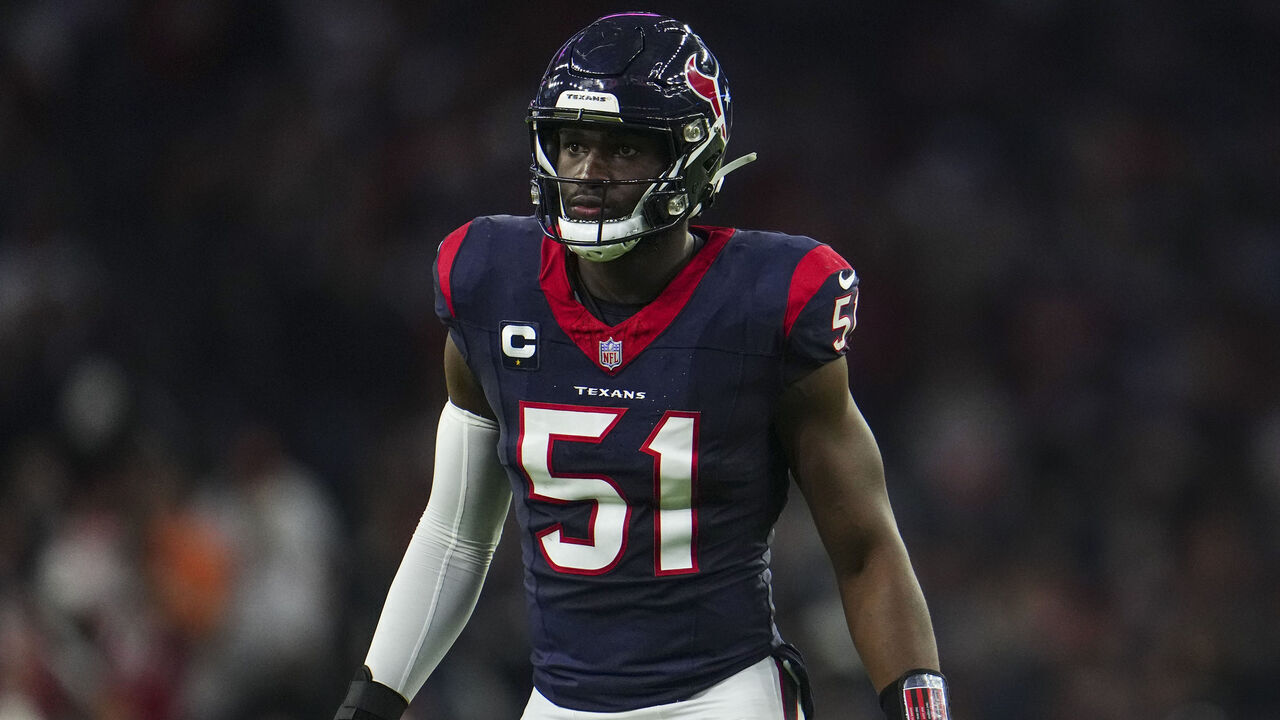 HOUSTON, TX - JANUARY 13: Will Anderson Jr. #51 of the Houston Texans lines up during an NFL wild-card playoff football game against the Cleveland Browns at NRG Stadium on January 13, 2024 in Houston, Texas.