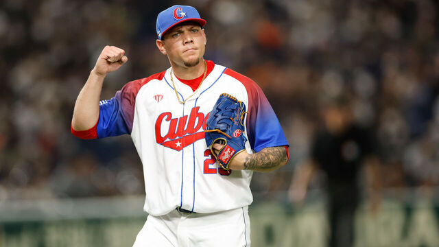 TOKYO, JAPAN - MARCH 15: Yariel Rodriguez #29 of Team Cuba reacts while leaving the mound in the third inning during the 2023 World Baseball Classic Quarterfinal game between Team Australia and Team Cuba at Tokyo Dome on Wednesday, March 15, 2023 in Tokyo, Japan.