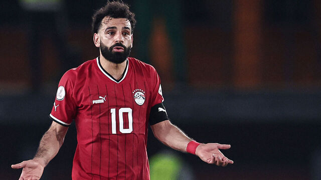 Egypt's forward #10 Mohamed Salah (C) celebrates scoring his team's second goal after a penalty kick during the Africa Cup of Nations (CAN) 2024 group B football match between Egypt and Mozambique at the Felix Houphouet-Boigny Stadium in Abidjan on January 14, 2024.