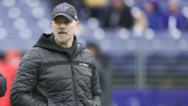 SEATTLE, WA - NOVEMBER 11: Washington head coach Karen DeBoer and Offensive Coordinator Ryan Grubb during a college football game between the Washington Huskies and the Utah Utes on November 11, 2023, at Husky Stadium in Seattle, WA.