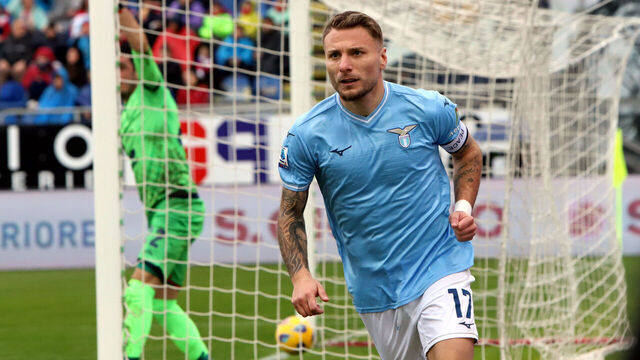 CAGLIARI, ITALY - FEBRUARY 10: Ciro Immobile of Lazio celebrates his goal 0-2 during the Serie A TIM match between Cagliari and SS Lazio - Serie A TIM at Sardegna Arena on February 10, 2024 in Cagliari, Italy.