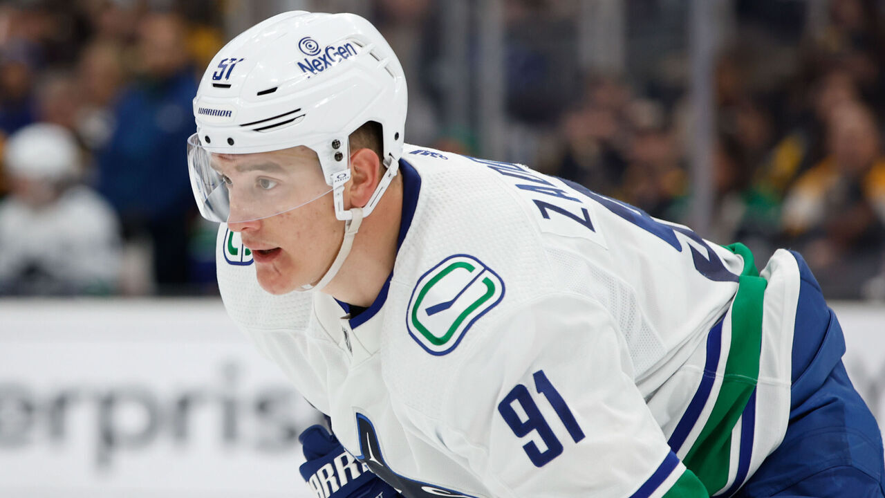 BOSTON, MASSACHUSETTS - FEBRUARY 8: Nikita Zadorov #91 of the Vancouver Canucks skates against the Boston Bruins during the third period at the TD Garden on February 8, 2024 in Boston, Massachusetts. The Bruins won 4-0.