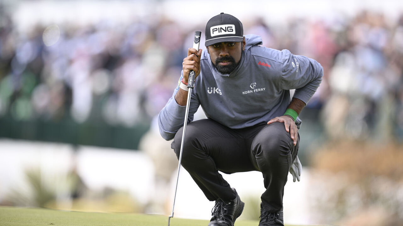 SCOTTSDALE, ARIZONA - FEBRUARY 10: Sahith Theegala of the United States lines up a putt on the 16th green during the continuation of the second round of the WM Phoenix Open at TPC Scottsdale on February 10, 2024 in Scottsdale, Arizona.