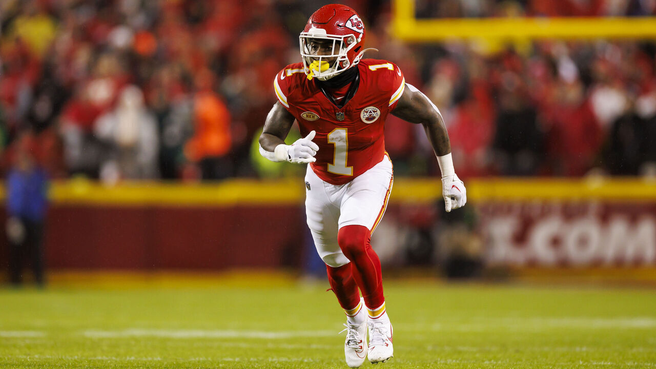 KANSAS CITY, MISSOURI - NOVEMBER 20: Jerick McKinnon #1 of the Kansas City Chiefs runs a route during an NFL football game against the Philadelphia Eagles at GEHA Field at Arrowhead Stadium on November 20, 2023 in Kansas City, Missouri.