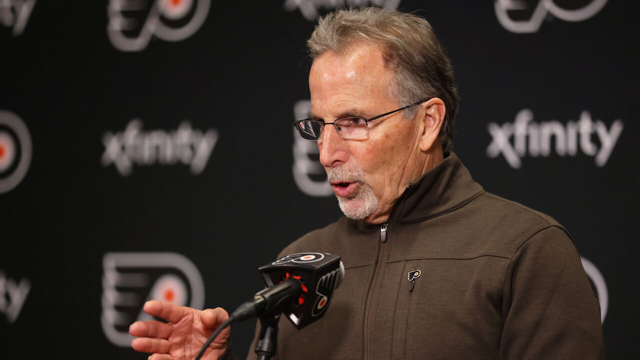 PHILADELPHIA, PENNSYLVANIA - FEBRUARY 10: Head Coach of the Philadelphia Flyers John Tortorella speaks during a press conference after his team defeated the Seattle Kraken 3-2 at the Wells Fargo Center on February 10, 2024 in Philadelphia, Pennsylvania.