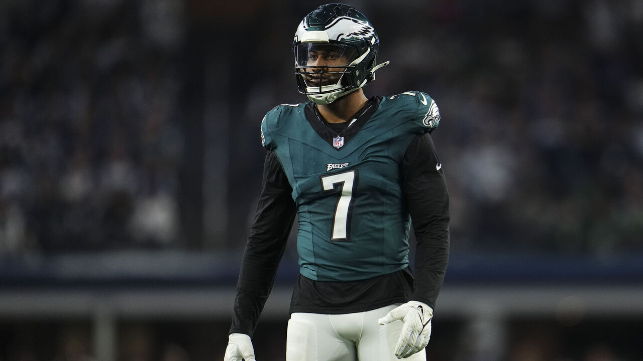 ARLINGTON, TX - DECEMBER 10: Haason Reddick #7 of the Philadelphia Eagles looks on from the field during an NFL football game against the Dallas Cowboys at AT&T Stadium on December 10, 2023 in Arlington, Texas.