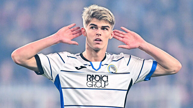 GENOA, ITALY - FEBRUARY 11: Charles De Ketelaere of Atalanta celebrates after scoring a goal during the Serie A TIM match between Genoa CFC and Atalanta BC - Serie A TIM at Stadio Luigi Ferraris on February 11, 2024 in Genoa, Italy.