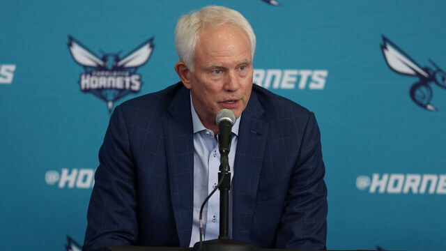 CHARLOTTE, NC - JUNE 23: General Manager Mitch Kupchak of the Charlotte Hornets talks to the press on June 23, 2023 at Spectrum Center in Charlotte, North Carolina. Mandatory Copyright Notice: Copyright 2023 NBAE