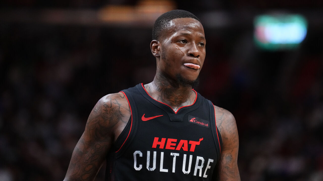 MIAMI, FLORIDA - FEBRUARY 04: Terry Rozier #2 of the Miami Heat looks on against the LA Clippers during the fourth quarter at Kaseya Center on February 04, 2024 in Miami, Florida. User expressly acknowledges and agrees that, by downloading and or using this photograph, User is consenting to the terms and conditions of the Getty Images License Agreement.