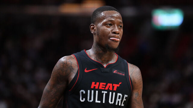 MIAMI, FLORIDA - FEBRUARY 04: Terry Rozier #2 of the Miami Heat looks on against the LA Clippers during the fourth quarter at Kaseya Center on February 04, 2024 in Miami, Florida. User expressly acknowledges and agrees that, by downloading and or using this photograph, User is consenting to the terms and conditions of the Getty Images License Agreement.