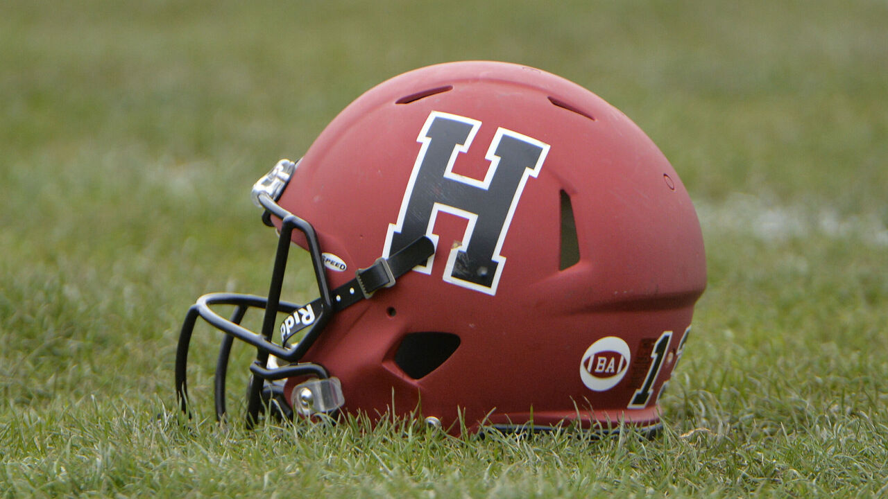 NEW HAVEN, CT - NOVEMBER 18: Harvard Crimson helmet during the game between the Yale Bulldogs and the Harvard Crimson on November 18, 2017 at Yale Bowl in New Haven, CT.