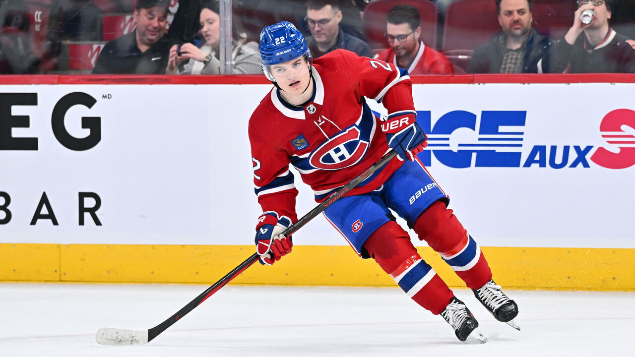 MONTREAL, CANADA - JANUARY 23: Cole Caufield #22 of the Montreal Canadiens skates during the first period against the Ottawa Senators at the Bell Centre on January 23, 2024 in Montreal, Quebec, Canada. The Ottawa Senators defeated the Montreal Canadiens 4-1.