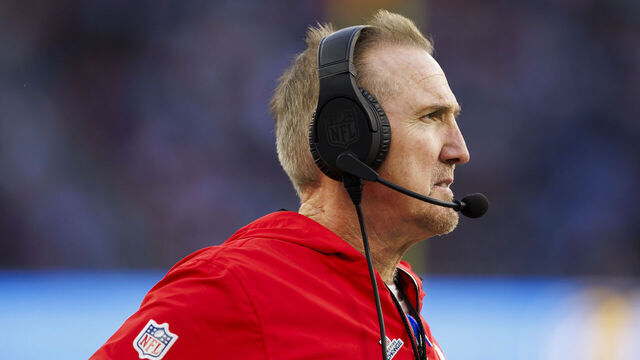 INGLEWOOD, CALIFORNIA - JANUARY 07: Steve Spagnuolo of the Kansas City Chiefs looks on from the sideline during an NFL football game against the Los Angeles Chargers at SoFi Stadium on January 7, 2024 in Inglewood, California.