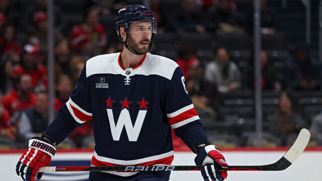 WASHINGTON, DC - FEBRUARY 06: Joel Edmundson #6 of the Washington Capitals skates against the Montreal Canadiens during the first period at Capital One Arena on February 06, 2024 in Washington, DC.