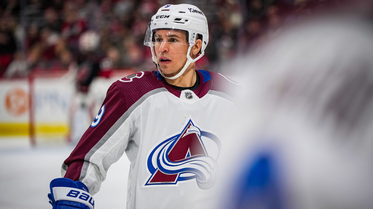 RALEIGH, NORTH CAROLINA - FEBRUARY 08: Zach Parise #9 of the Colorado Avalanche looks on during the second period against the Carolina Hurricanes at PNC Arena on February 08, 2024 in Raleigh, North Carolina.