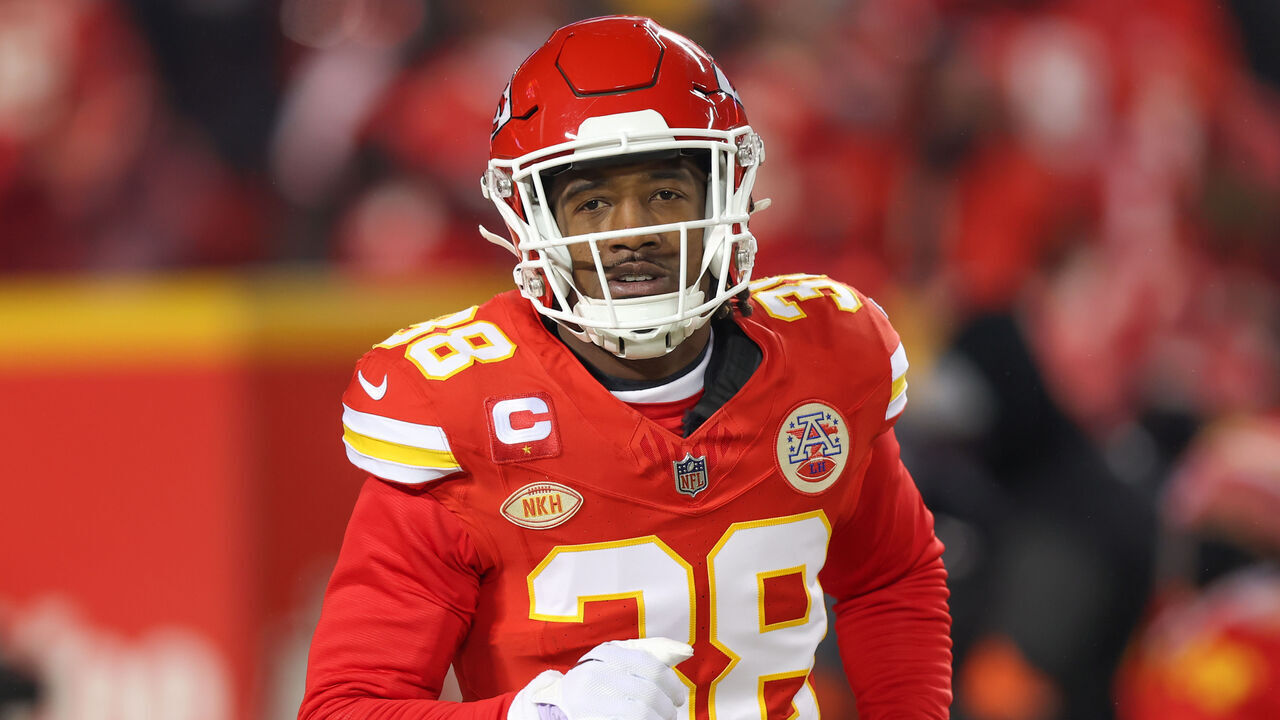 KANSAS CITY, MO - JANUARY 13: Kansas City Chiefs cornerback L'Jarius Sneed (38) before an AFC Wild Card playoff game between the Miami Dolphins and Kansas City Chiefs on Jan 13, 2024 at GEHA Field at Arrowhead Stadium in Kansas City, MO.