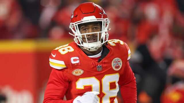 KANSAS CITY, MO - JANUARY 13: Kansas City Chiefs cornerback L'Jarius Sneed (38) before an AFC Wild Card playoff game between the Miami Dolphins and Kansas City Chiefs on Jan 13, 2024 at GEHA Field at Arrowhead Stadium in Kansas City, MO.