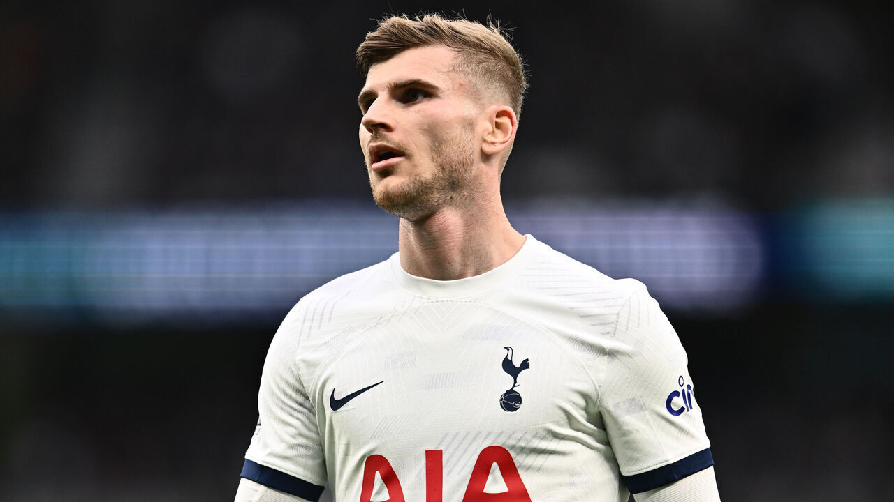 LONDON, ENGLAND - FEBRUARY 10: Timo Werner of Tottenham Hotspur looks on during the Premier League match between Tottenham Hotspur and Brighton & Hove Albion at Tottenham Hotspur Stadium on February 10, 2024 in London, England.