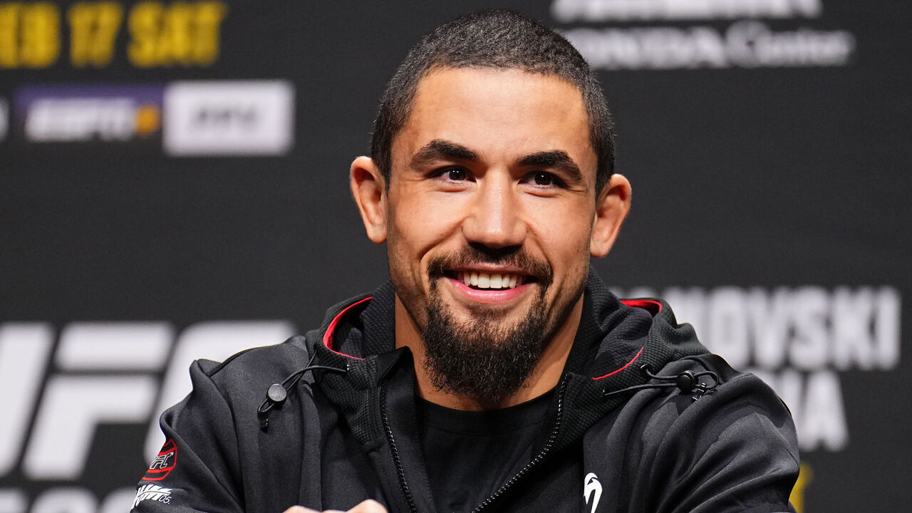 ANAHEIM, CALIFORNIA - FEBRUARY 15: Robert Whittaker of New Zealand is seen on stage during the UFC 298 press conference at Honda Center on February 15, 2024 in Anaheim, California.