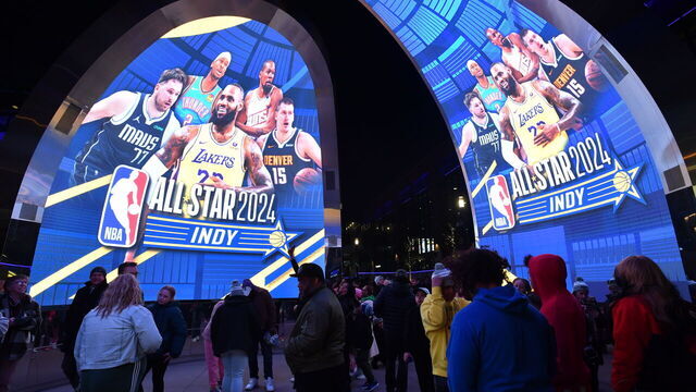 INDIANAPOLIS, IN - FEBRUARY 15: Overall view of the arena during the NBA All Star Tip-Off ceremony at the Bicentennial Unity Plaza in downtown Indianapolis, Indiana. NOTE TO USER: User expressly acknowledges and agrees that, by downloading and/or using this Photograph, user is consenting to the terms and conditions of the Getty Images License Agreement. Mandatory Copyright Notice: Copyright 2024 NBAE