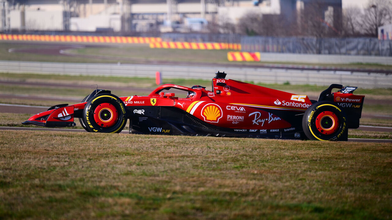 Carlos Sainz of Scuderia Ferrari is driving the new SF-24 single-seater during Ferrari's filming day at Fiorano Circuit, Fiorano, Emilia-Romagna, Italy, on February 14, 2024.