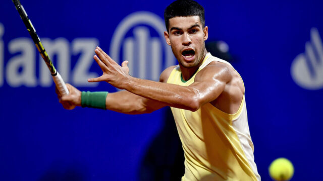 BUENOS AIRES, ARGENTINA - FEBRUARY 16: Carlos Alcaraz of Spain plays a forehand in the Quarter Finals singles match against Andrea Vavassori of Italy during the fifth day of the ATP 250 Argentina Open 2024 at Buenos Aires Lawn Tennis Club on February 16, 2024 in Buenos Aires, Argentina.