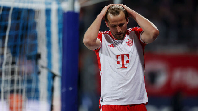 BOCHUM, GERMANY - FEBRUARY 18: Harry Kane of Bayern Munich reacts during the Bundesliga match between VfL Bochum 1848 and FC Bayern München at Vonovia Ruhrstadion on February 18, 2024 in Bochum, Germany.