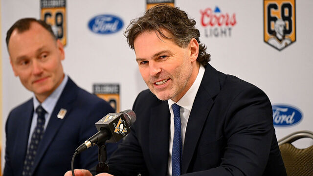 PITTSBURGH, PA - FEBRUARY 18: Jaromir Jagr speaks at a press conference before his jersey retirement ceremony before the game between the Pittsburgh Penguins and the Los Angeles Kings at PPG PAINTS Arena on February 18, 2024 in Pittsburgh, Pennsylvania.