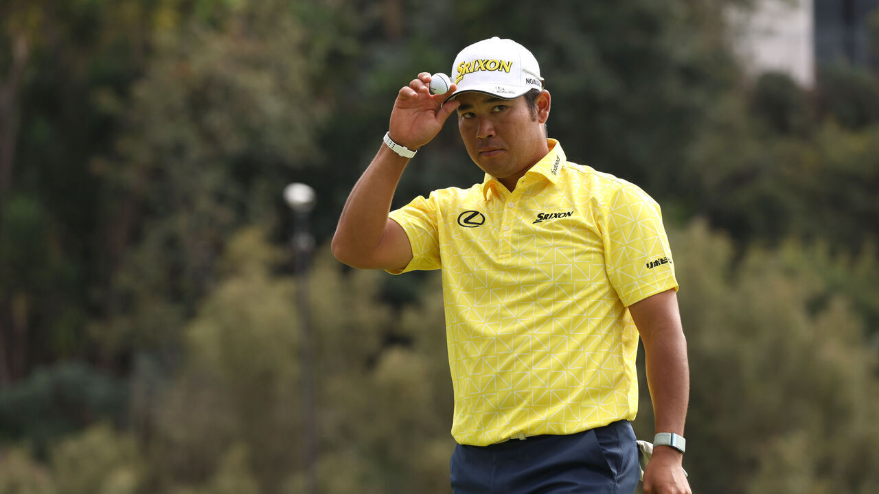 PACIFIC PALISADES, CALIFORNIA - FEBRUARY 18: Hideki Matsuyama of Japan reacts on the eighth green during the final round of The Genesis Invitational at Riviera Country Club on February 18, 2024 in Pacific Palisades, California.